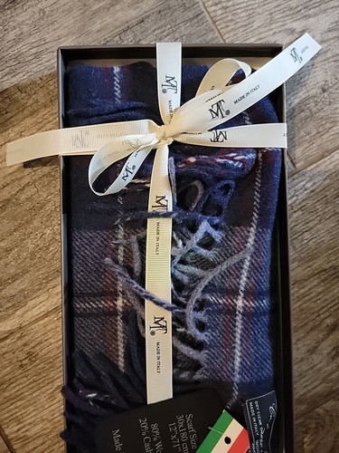 MT Linea Emmeti Cashmere Wool Scarf Plaid Quiet Luxury Old Money Aesthetic NIB - Picture 2 of 5