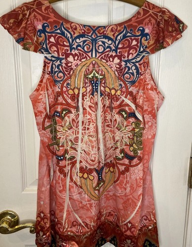 One World ärmelloses hauchdünnes Oberteil Damen L pink & orange verziert gebraucht, in einwandfreiem Zustand - Bild 5 von 5
