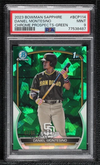 2023 Bowman Sapphire Edition Chrome Prospects Green 7/60 Daniel Montesino PSA 9