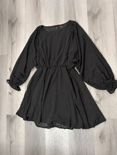 Forever 21 Women's S long Sleeve sheer swiss dot cottagecore Black dress NWT