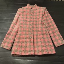 Chanel Pink Tweed Plaid Jacket with Button Front 36