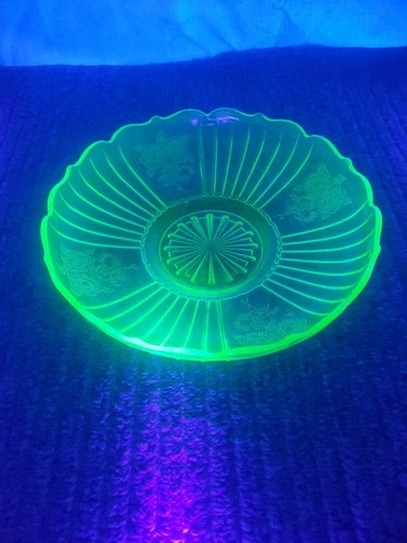 Mayfair Green Depression Glass Bowl Large Uranium Glass Glows 1930's