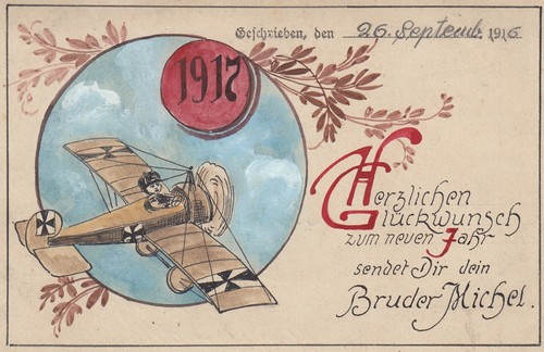 AK Neujahrsgrüße aus dem Feld Flieger Aquarell - Bild 1 von 2