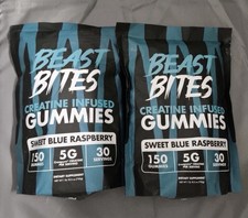 Beast Bites Creatine Infused Gummies Sweet Blue Raspberry 150 Pc Lot of 2