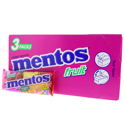 25 x 3er Pack Mentos Fruit Chewy Dragees Frucht Bonbons 75x38g Rollen