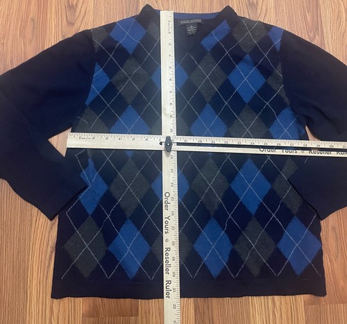 Banana Republic Sweater Mens Medium Italian Merino Argyle V Neck Navy - Picture 6 of 7