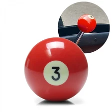 Red Number 3 Solid Billiard Pool Ball Custom Shift Knob - Steel 16mm Insert -Car