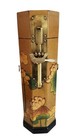 Asian Wood Tower Oriental Box Brass Fish w/ Key MCM Vintage Handpainted Flowers