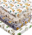 4 Pack Safari Jungle Animals Neutral Unisex Fitted Nursery Crib Sheets, White