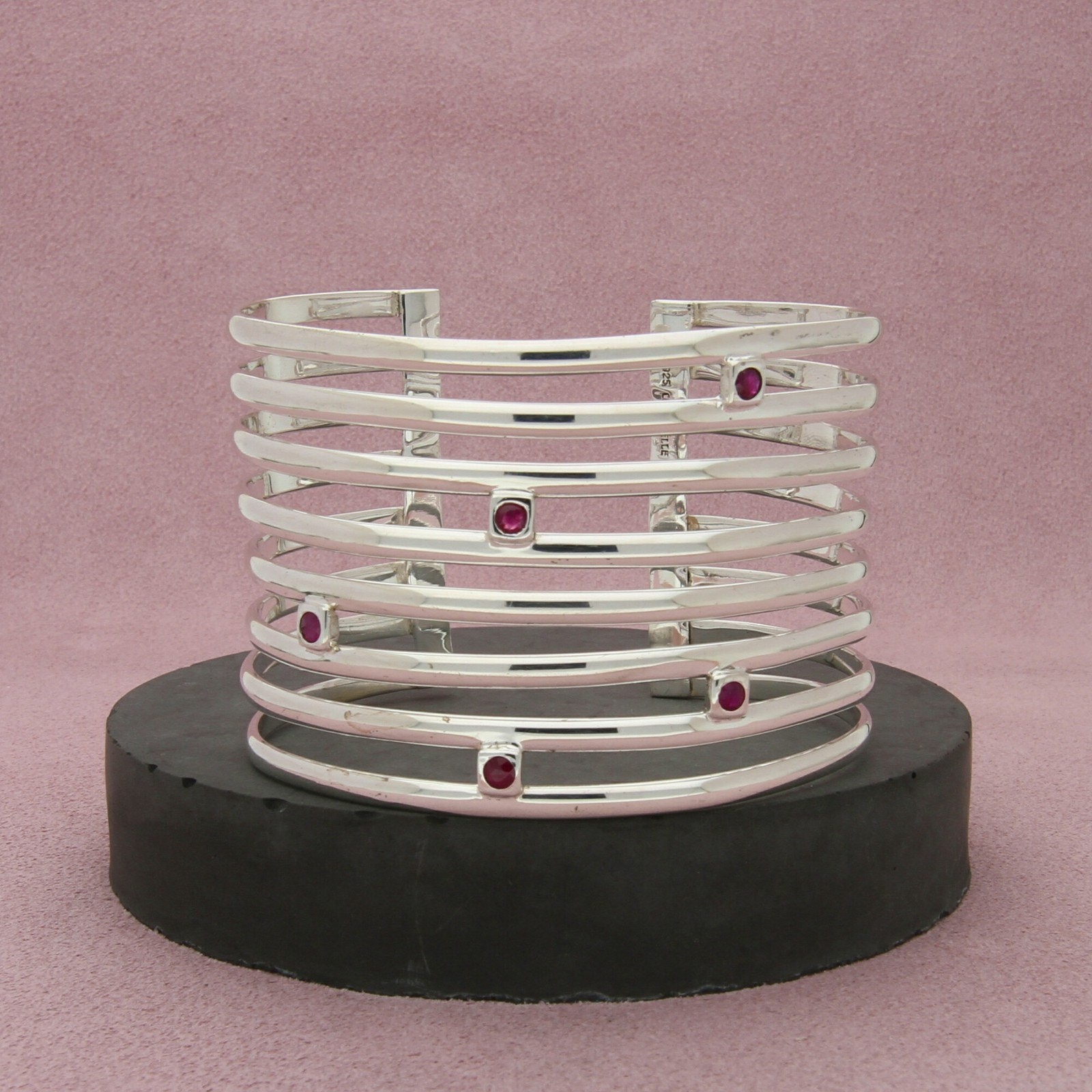 sterling silver wide ruby statement cuff bracelet… - image 1