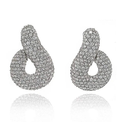 Bvlgari 18K White Gold 45 Carat Pave Round Cut Diamond Twist Earrings