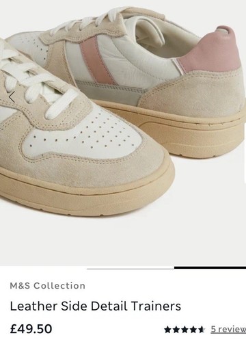 BNWOB M&S WOMENS (UK8) LEATHER SIDE DETAIL TRAINERS - PALE PINK MIX - RRP £49.50 - Picture 2 of 5
