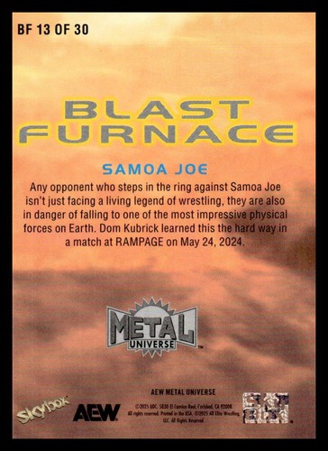 2025 UD Skybox Metal AEW Blast Furnace BF 13 OF 30 Samoa Joe - Picture 2 of 2