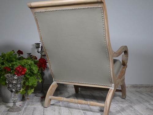 Retro Sessel Leder Grau 62x94x105cm Holzgestell Vintage Loungestuhl Neu - Bild 4 von 9