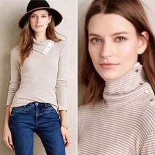 Anthropologie Dolan Left Coast Long Sleeve Striped Ribbed Turtleneck Size Medium