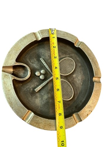 60er Jahre Bruce Fox Design Guss Zigarren Aschenbecher Tennis Motiv mit 5 Pfeifen Rest 9" rund - Bild 5 von 7