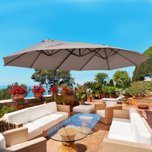 Outdoor Double Sided Patio Cantilever Umbrella Sunshade w/ Base Brown - Picture 2 of 11