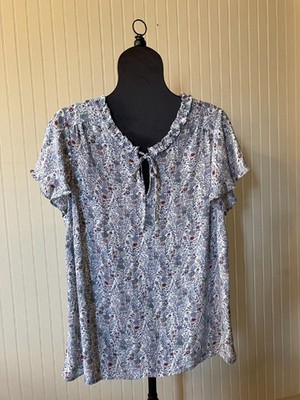 ROSE + OLIVE~2X~Blue/Rose Ditsy Floral~Flutter SLV~Chiffon Blouse(RUNS SMALL~XL)