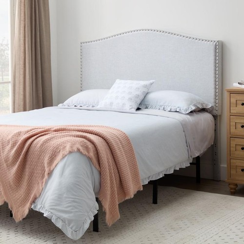 Curved Upholstered Headboard W/ Nailhead Trim Queen Bed Assembly Included New - Picture 8 of 8