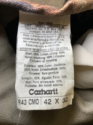 Carhartt Camo Bib Overalls Mens 42X32 Quilt Lined R43 Double Knee Realtree - Picture 9 of 9
