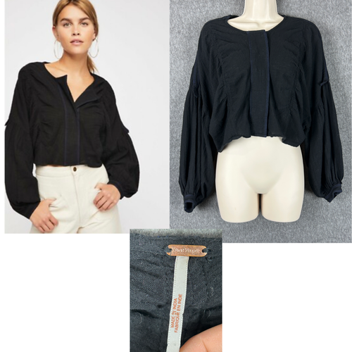 Free People Day Dreaming Oversized, Cropped Black Blouse Size Small - Picture 1 of 22
