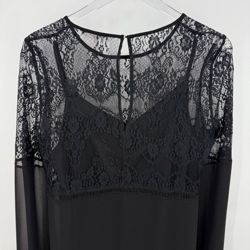 BCBGeneration Black Lace Overlay Bell Sleeve Slip Dress Size Large Keyhole Back - Picture 7 of 10