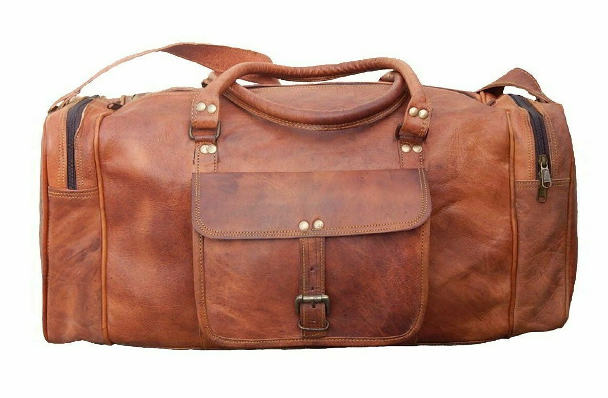 Grande Vacanza Vintage Vera Pelle Borsa Valigia da Viaggio Duffle Palestra