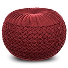 SIMPLIHOME Grafton Transitional Round Pouf in Maroon Velvet Fabric for the