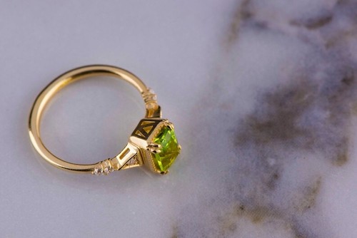Vintage Emerald Cut Peridot 14K Yellow Gold Plated On 925 Silver Engagement Ring - Picture 6 of 9