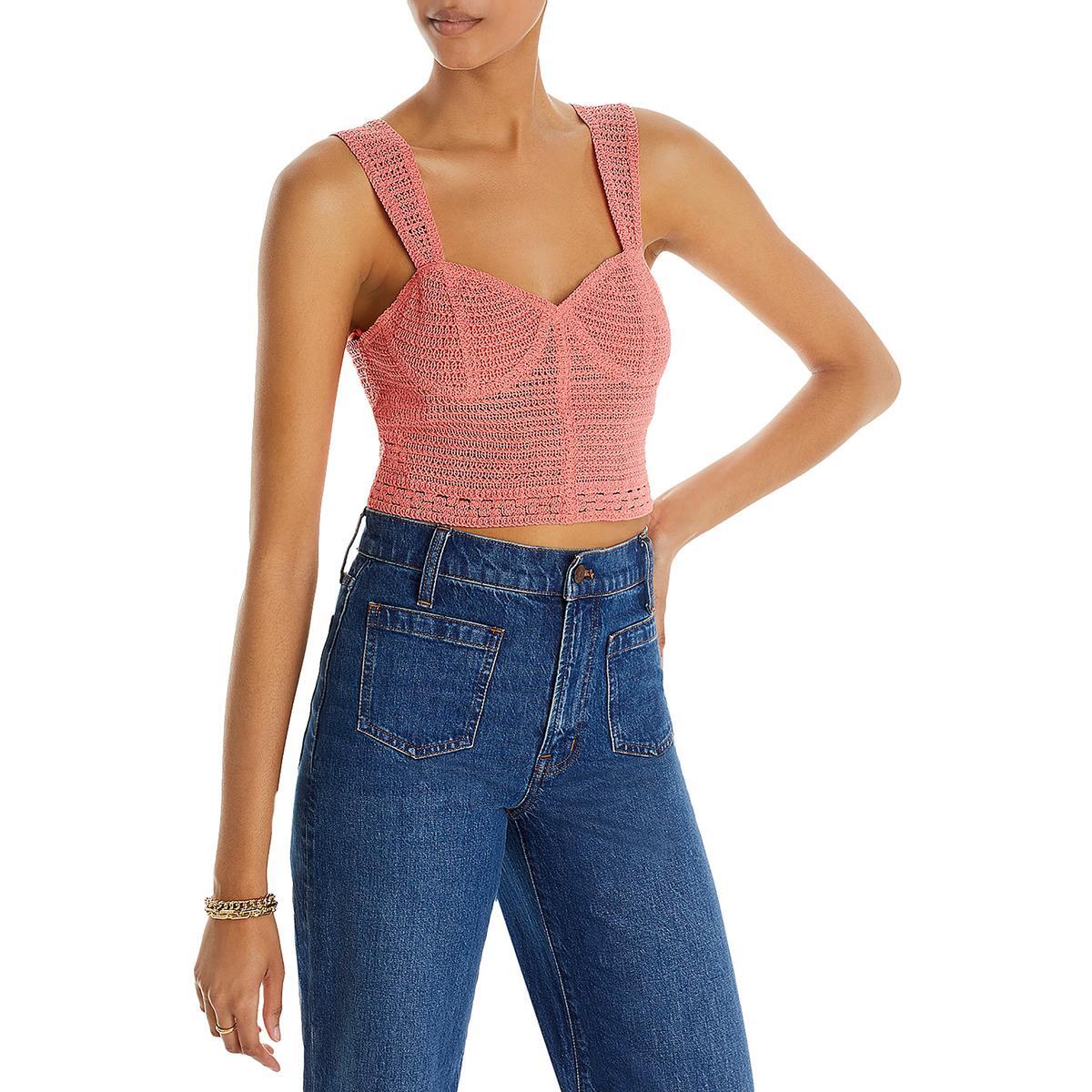 Женский розовый хлопковый пуловер Aqua с открытой строчкой, вязаный крючком, Верхняя рубашка M BHFO 2311