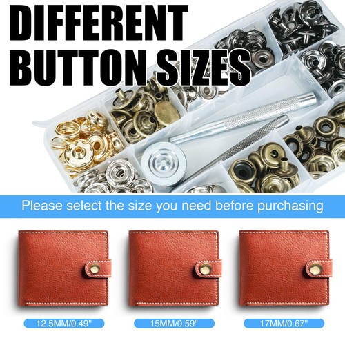 70 Sets 15mm 5/8" Heavy Duty Snap Fasteners Kit, Metal Snaps for Leather Crafts - Picture 6 of 8