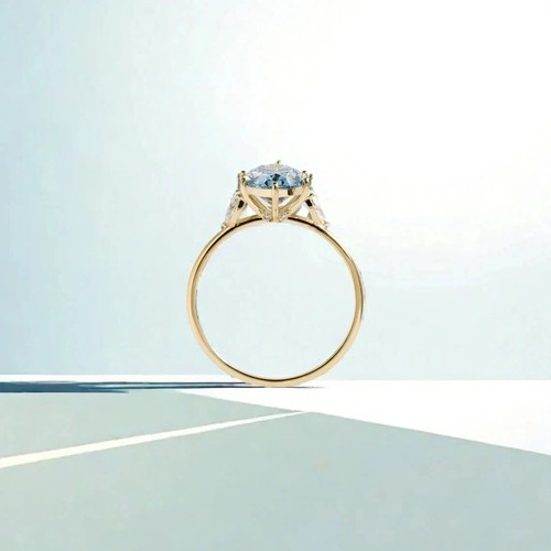 4.20Ct Fancy Vivid Blue Lab-Grown Diamond Engagement Ring 14K Solid Yellow Gold - Picture 3 of 7