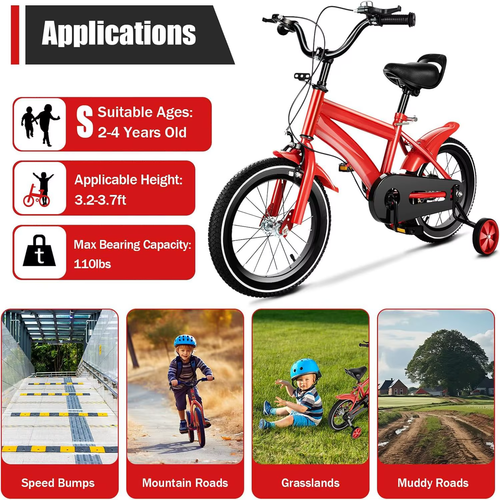 14 inch Kids Bike for Ages 3-6 Years Old Boys and Girls with Training Wheels Hig - Picture 6 of 13