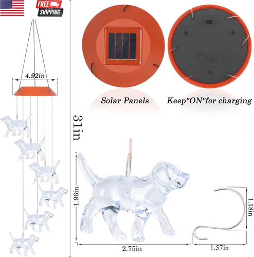 Dog Solar Wind Chimes for outside Colors Changing Lights Outdoor Waterproof Mult - Picture 4 of 7