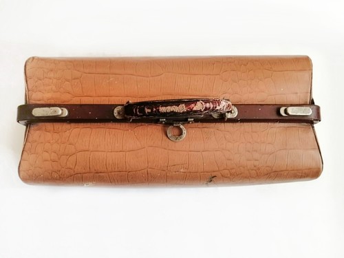 Antique Doctor's Bag RARE Tan Faux Leather Gladstone Bag Nurse Medical Medicine - Picture 5 of 13