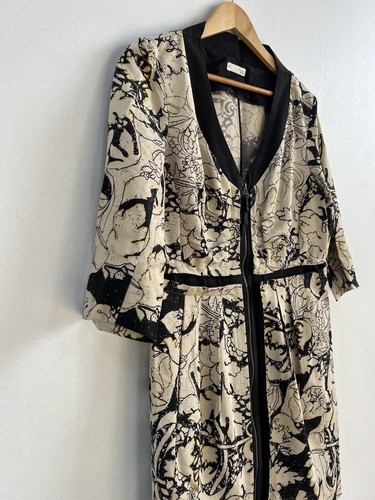 HOSS Intropia Cream Cotton Silk Zip Up Patterned Shift Dress Size 44 - Picture 5 of 9