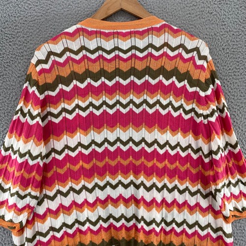 Cato Sweater Womens 22 24W Plus Pink Multi Chevron Shimmer Cardigan 3/4 Sleeve - Picture 4 of 11