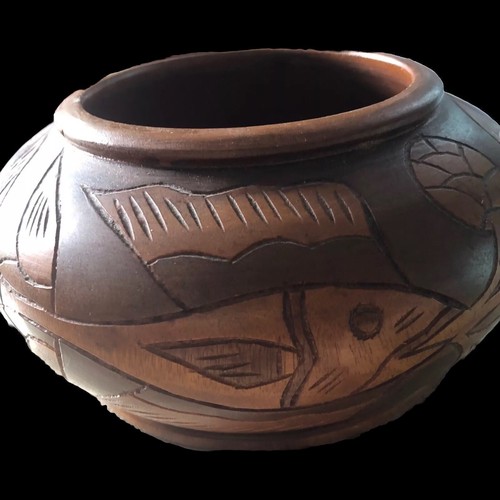 Hand Turned Carved Wooden Gosh Flowers Design Decorative Antique Bowl - Picture 2 of 8