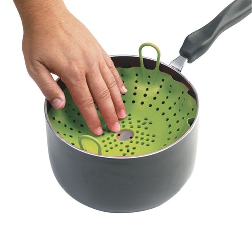 Chef'n Vibe Green 29.5cm Vegetable Silicone Steamer Round Kitchen Cooking Basket - Picture 2 of 10