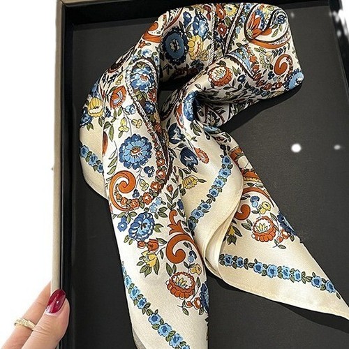 100% Pure Silk 21'' Scarf Bandana Women Floral Paisley Small Kerchief Wrap Tied - Picture 5 of 9