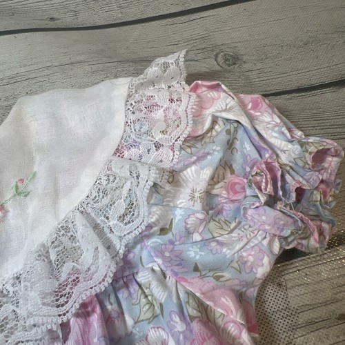 VTG Nannette Dress 6-9 M ? Blue w/ White Pink Floral Lace Romper - Picture 6 of 17