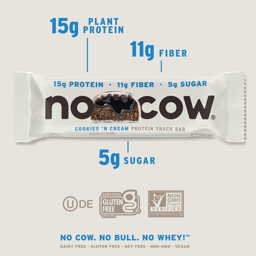 4 Count,No Cow, Cookies 'N Cream Protein Snack Bars,One Size - Picture 2 of 5