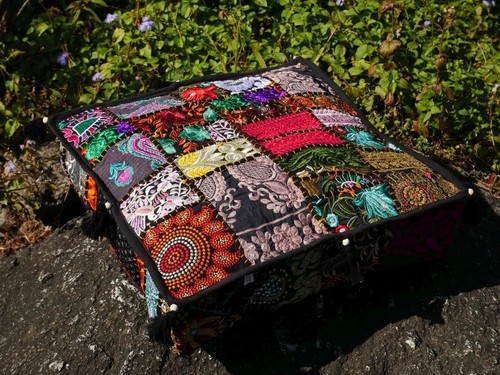 Indian Square Patchwork Large Floor Cushion Decorative Ethnic 18" Pillow Covers - Picture 3 of 44