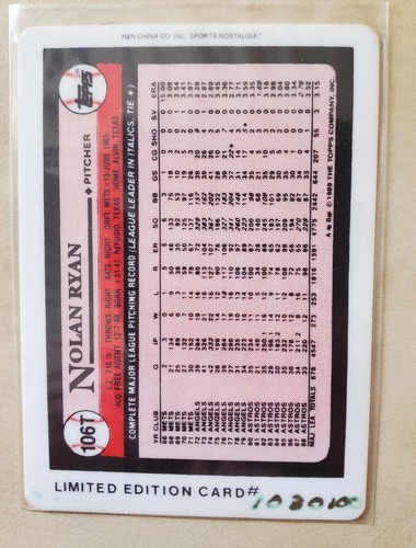 Nolan Ryan Porcelain Baseball Card limited edition card #1256 from 1989 Topps  - Picture 2 of 2