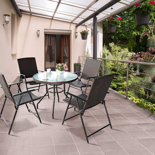 4 PCS Folding Patio Chair Set Outdoor Pool Lawn Portable Wicker Chair with Armre - Picture 4 of 12