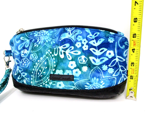 Wristlet Clutch Small Cellphone Purse Batik Floral Blue Green Hippy Handcrafted - Picture 6 of 11