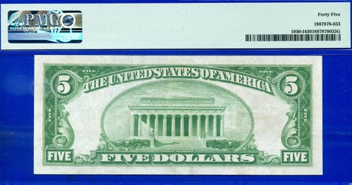 1928 $5 Federal Reserve Note PMG 45 rare Key note Minneapolis Fr 1950-I - Picture 2 of 2