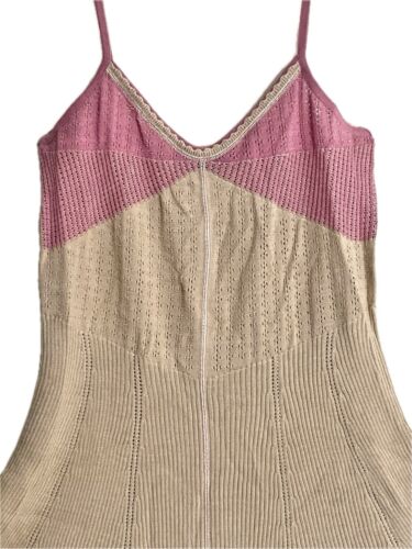 Abito Marc Jacobs Pointelle Maglia Cammello e Rosa Svasato Spaghetti Spalline SM LEGGI - Foto 3 di 10