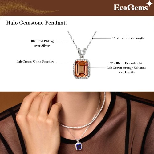 18K White Gold Plated Silver Necklace With 4.95 TCW Lab Grown Orange Zultanite - Picture 4 of 5
