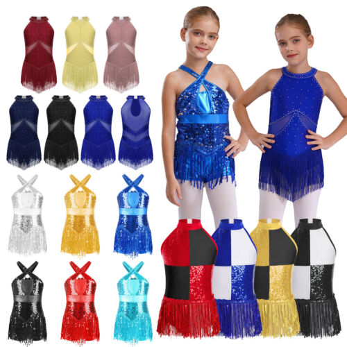 UK Girls Shiny Ballet Dance Latin Jazz Lyrical Dress Leotards Gymnastic Costume